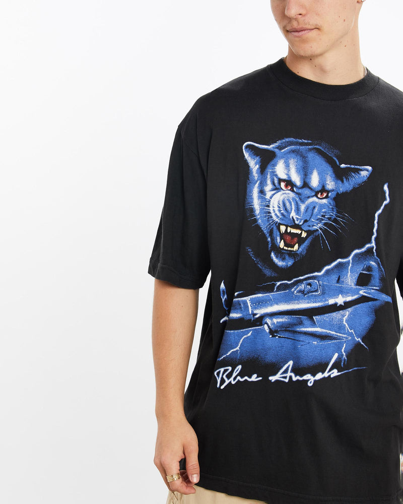 Vintage, 90s, U.S., Navy, Blue, Angels', Tee, The Real Deal, size large, colour Black, newtown, sydney, australia, thrift store, opshop, preloved, secondhand, sustainable, retro, antique, 70s, 80s, 90s, 2000s, 00s, fashion, clothing, streetwear, trendy, garment, style, boutique, store, shop, archive, sale, cheap, best, top, T-Shirts