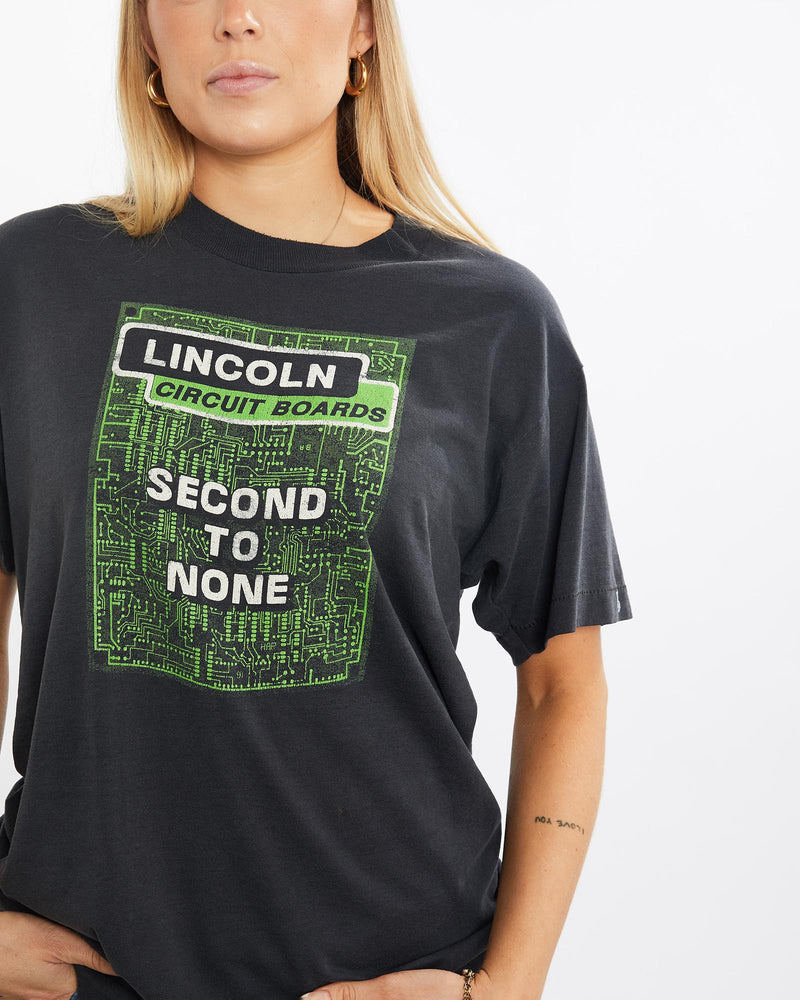 Vintage, 80s, Lincoln, Circuit, Boards, Tech, Tee, The Real Deal, size small, colour Black, newtown, sydney, australia, thrift store, opshop, preloved, secondhand, sustainable, retro, antique, 70s, 80s, 90s, 2000s, 00s, fashion, clothing, streetwear, trendy, garment, style, boutique, store, shop, archive, sale, cheap, best, top, T-Shirts