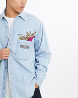 Vintage, Cartoon, Network, Cartoon, Denim, Button, Up, Shirt, The Real Deal, size large, colour Blue, newtown, sydney, australia, thrift store, opshop, preloved, secondhand, sustainable, retro, antique, 70s, 80s, 90s, 2000s, 00s, fashion, clothing, streetwear, trendy, garment, style, boutique, store, shop, archive, sale, cheap, best, top, Shirts
