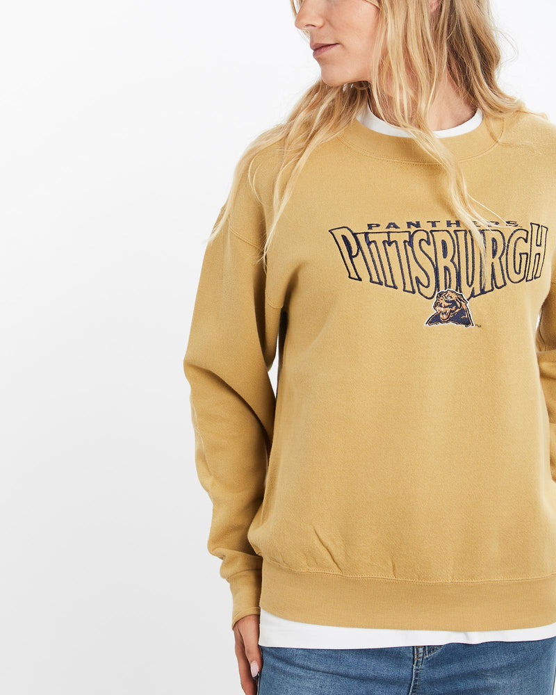 Vintage, 90s, NCAA, Pittsburgh, Panthers, Sweatshirt, The Real Deal, size medium, colour Yellow, newtown, sydney, australia, thrift store, opshop, preloved, secondhand, sustainable, retro, antique, 70s, 80s, 90s, 2000s, 00s, fashion, clothing, streetwear, trendy, garment, style, boutique, store, shop, archive, sale, cheap, best, top, Sweats and hoodies