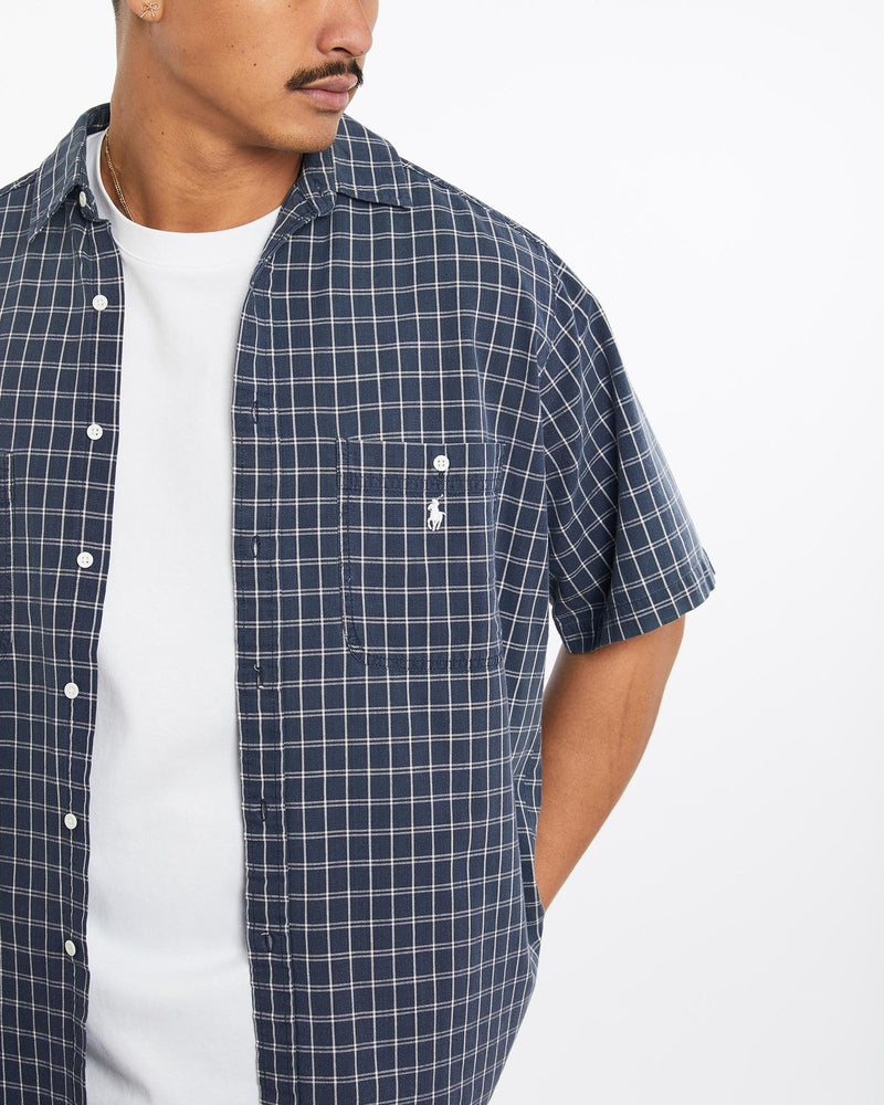 Vintage, 90s, Polo, Ralph, Lauren, Short, Sleeve, Button, Up, Shirt, The Real Deal, size large, colour Navy, newtown, sydney, australia, thrift store, opshop, preloved, secondhand, sustainable, retro, antique, 70s, 80s, 90s, 2000s, 00s, fashion, clothing, streetwear, trendy, garment, style, boutique, store, shop, archive, sale, cheap, best, top, Shirts