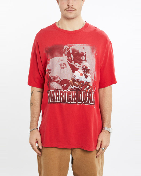 Vintage, 90s, NFL, Tampa, Bay, Buccaneers, Warrick, Dunn, Tee, The Real Deal, size extra large, colour Red, newtown, sydney, australia, thrift store, opshop, preloved, secondhand, sustainable, retro, antique, 70s, 80s, 90s, 2000s, 00s, fashion, clothing, streetwear, trendy, garment, style, boutique, store, shop, archive, sale, cheap, best, top, T-Shirts