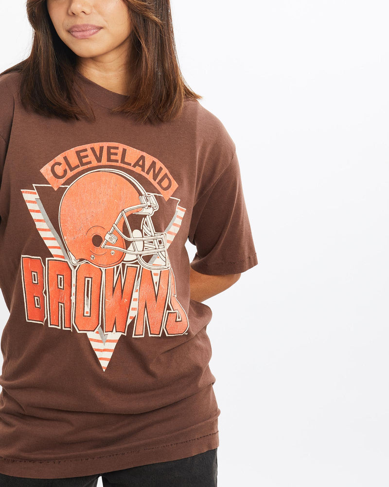 Vintage, 80s, NFL, Cleveland, Browns, Tee, The Real Deal, size extra small, colour Black, newtown, sydney, australia, thrift store, opshop, preloved, secondhand, sustainable, retro, antique, 70s, 80s, 90s, 2000s, 00s, fashion, clothing, streetwear, trendy, garment, style, boutique, store, shop, archive, sale, cheap, best, top, T-Shirts