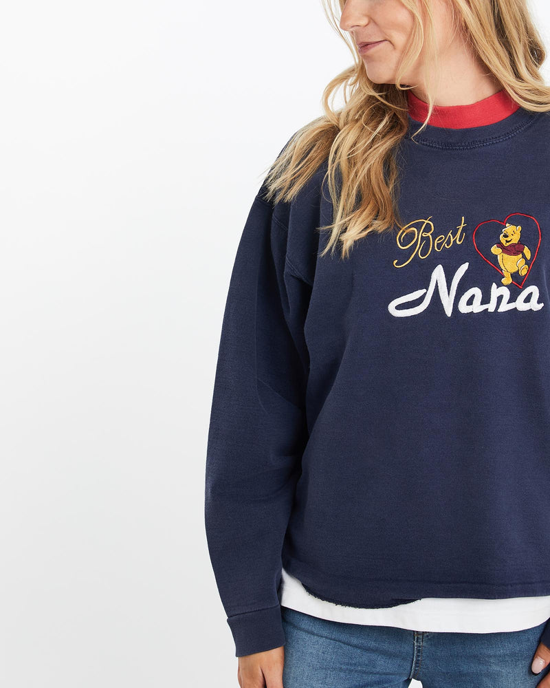 Vintage, 90s, Disney, Winnie, The, Pooh, Best, Nana', Sweatshirt, The Real Deal, size medium, colour Navy, newtown, sydney, australia, thrift store, opshop, preloved, secondhand, sustainable, retro, antique, 70s, 80s, 90s, 2000s, 00s, fashion, clothing, streetwear, trendy, garment, style, boutique, store, shop, archive, sale, cheap, best, top, Sweats and hoodies