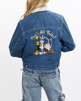 Vintage, Looney, Tunes, Sherpa, Lined, Denim, Jacket, The Real Deal, size extra small, colour Blue, newtown, sydney, australia, thrift store, opshop, preloved, secondhand, sustainable, retro, antique, 70s, 80s, 90s, 2000s, 00s, fashion, clothing, streetwear, trendy, garment, style, boutique, store, shop, archive, sale, cheap, best, top, Jackets
