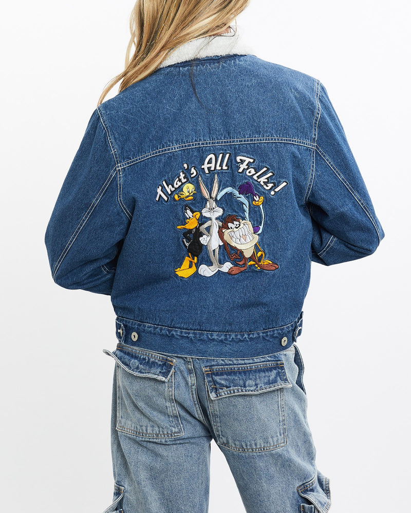 Vintage, Looney, Tunes, Sherpa, Lined, Denim, Jacket, The Real Deal, size extra small, colour Blue, newtown, sydney, australia, thrift store, opshop, preloved, secondhand, sustainable, retro, antique, 70s, 80s, 90s, 2000s, 00s, fashion, clothing, streetwear, trendy, garment, style, boutique, store, shop, archive, sale, cheap, best, top, Jackets