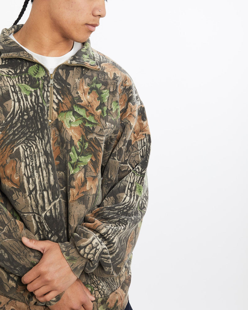 Vintage, Realtree, Camo, Quarter, Zip, Sweatshirt, The Real Deal, size large, colour Brown, newtown, sydney, australia, thrift store, opshop, preloved, secondhand, sustainable, retro, antique, 70s, 80s, 90s, 2000s, 00s, fashion, clothing, streetwear, trendy, garment, style, boutique, store, shop, archive, sale, cheap, best, top, Sweats and hoodies
