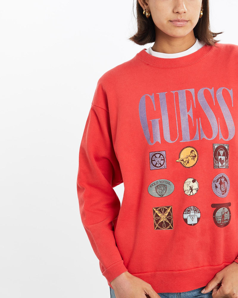 Vintage, 90s, Guess, USA, Sweatshirt, The Real Deal, size extra small, colour Red, newtown, sydney, australia, thrift store, opshop, preloved, secondhand, sustainable, retro, antique, 70s, 80s, 90s, 2000s, 00s, fashion, clothing, streetwear, trendy, garment, style, boutique, store, shop, archive, sale, cheap, best, top, Sweats and hoodies