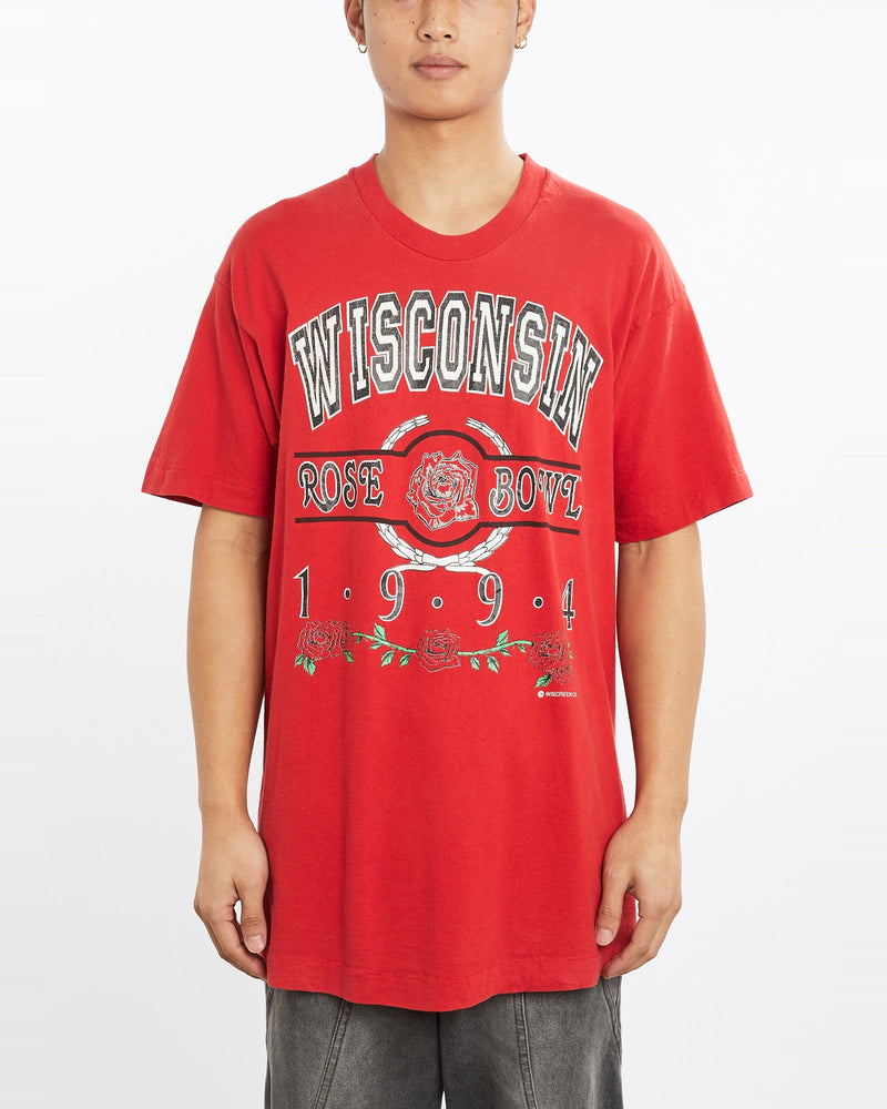 Vintage, 1994, NCAA, Wisconsin, Badgers, Rose, Bowl, Tall, Tee, The Real Deal, size large, colour Red, newtown, sydney, australia, thrift store, opshop, preloved, secondhand, sustainable, retro, antique, 70s, 80s, 90s, 2000s, 00s, fashion, clothing, streetwear, trendy, garment, style, boutique, store, shop, archive, sale, cheap, best, top, T-Shirts