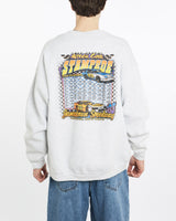 Vintage, Jamestown, Speedway, Racing, Sweatshirt, The Real Deal, size extra large, colour Grey, newtown, sydney, australia, thrift store, opshop, preloved, secondhand, sustainable, retro, antique, 70s, 80s, 90s, 2000s, 00s, fashion, clothing, streetwear, trendy, garment, style, boutique, store, shop, archive, sale, cheap, best, top, Sweats and hoodies