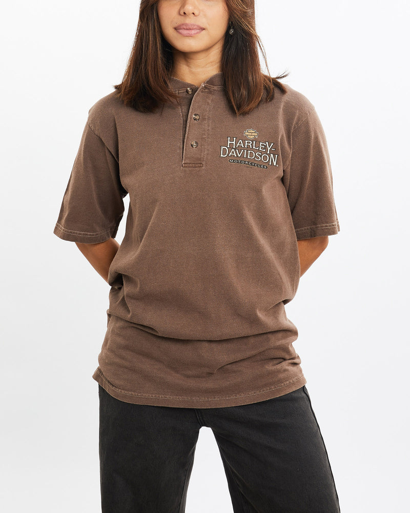 Vintage, Harley, Davidson, Henley, Tee, The Real Deal, size extra small, colour Grey, newtown, sydney, australia, thrift store, opshop, preloved, secondhand, sustainable, retro, antique, 70s, 80s, 90s, 2000s, 00s, fashion, clothing, streetwear, trendy, garment, style, boutique, store, shop, archive, sale, cheap, best, top, T-Shirts