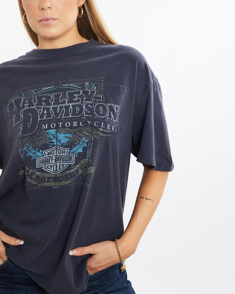 Vintage, Harley, Davidson, Tee, The Real Deal, size medium, colour Navy, newtown, sydney, australia, thrift store, opshop, preloved, secondhand, sustainable, retro, antique, 70s, 80s, 90s, 2000s, 00s, fashion, clothing, streetwear, trendy, garment, style, boutique, store, shop, archive, sale, cheap, best, top, T-Shirts