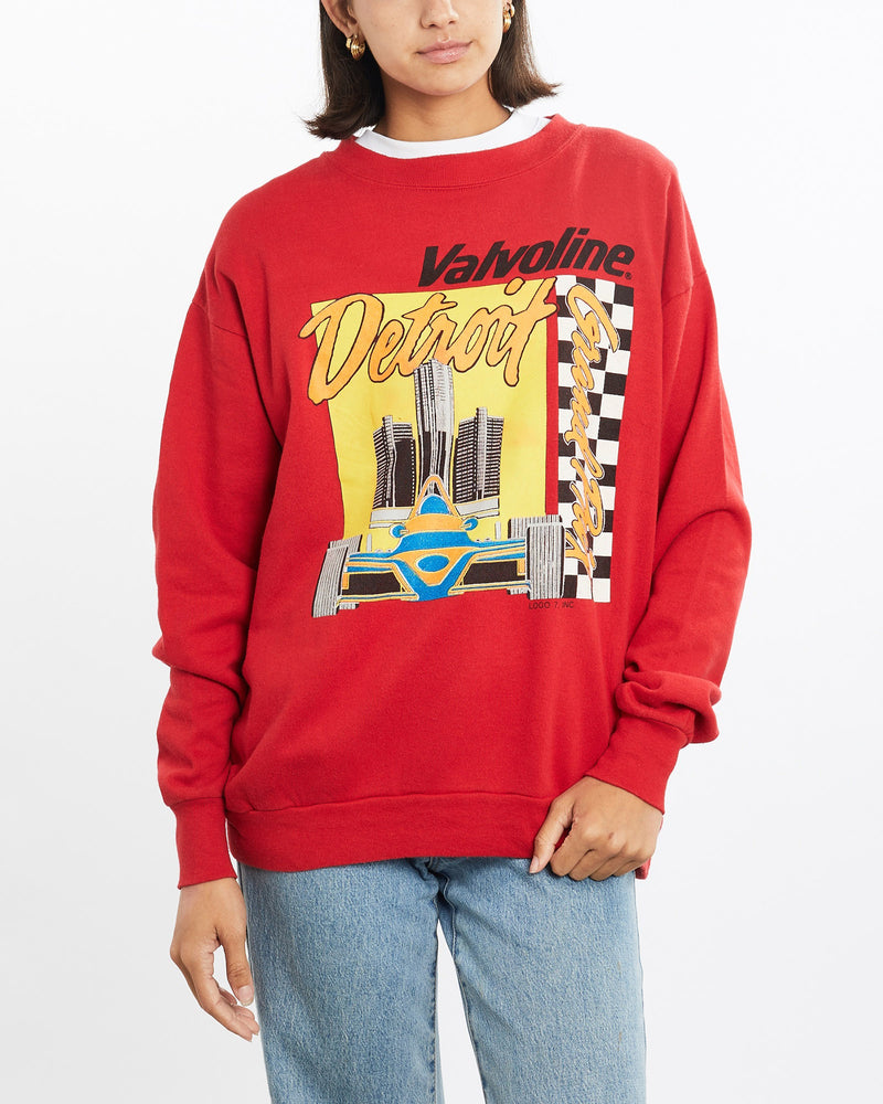 Vintage, 90s, Valvoline, Detroit, Racing, Sweatshirt, The Real Deal, size small, colour Red, newtown, sydney, australia, thrift store, opshop, preloved, secondhand, sustainable, retro, antique, 70s, 80s, 90s, 2000s, 00s, fashion, clothing, streetwear, trendy, garment, style, boutique, store, shop, archive, sale, cheap, best, top, Sweats and hoodies