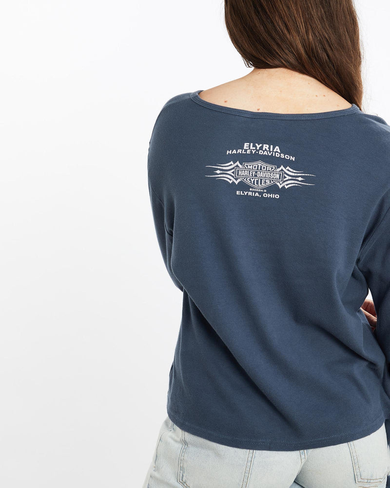 Vintage, Harley, Davidson, Long, Sleeve, Tee, The Real Deal, size large, colour Blue, newtown, sydney, australia, thrift store, opshop, preloved, secondhand, sustainable, retro, antique, 70s, 80s, 90s, 2000s, 00s, fashion, clothing, streetwear, trendy, garment, style, boutique, store, shop, archive, sale, cheap, best, top, T-Shirts