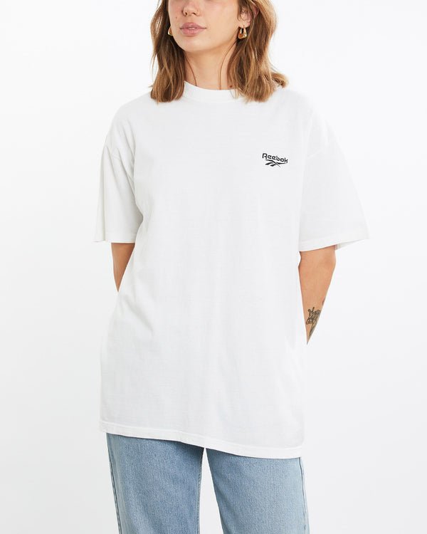 Vintage, Reebok, Tee, The Real Deal, size medium, colour White, newtown, sydney, australia, thrift store, opshop, preloved, secondhand, sustainable, retro, antique, 70s, 80s, 90s, 2000s, 00s, fashion, clothing, streetwear, trendy, garment, style, boutique, store, shop, archive, sale, cheap, best, top, T-Shirts