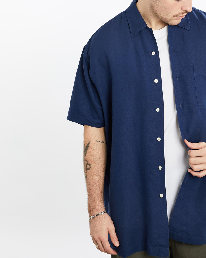 Vintage, Nautica, Linen, Short, Sleeve, Button, Up, Shirt, The Real Deal, size extra large, colour Navy, newtown, sydney, australia, thrift store, opshop, preloved, secondhand, sustainable, retro, antique, 70s, 80s, 90s, 2000s, 00s, fashion, clothing, streetwear, trendy, garment, style, boutique, store, shop, archive, sale, cheap, best, top, Shirts