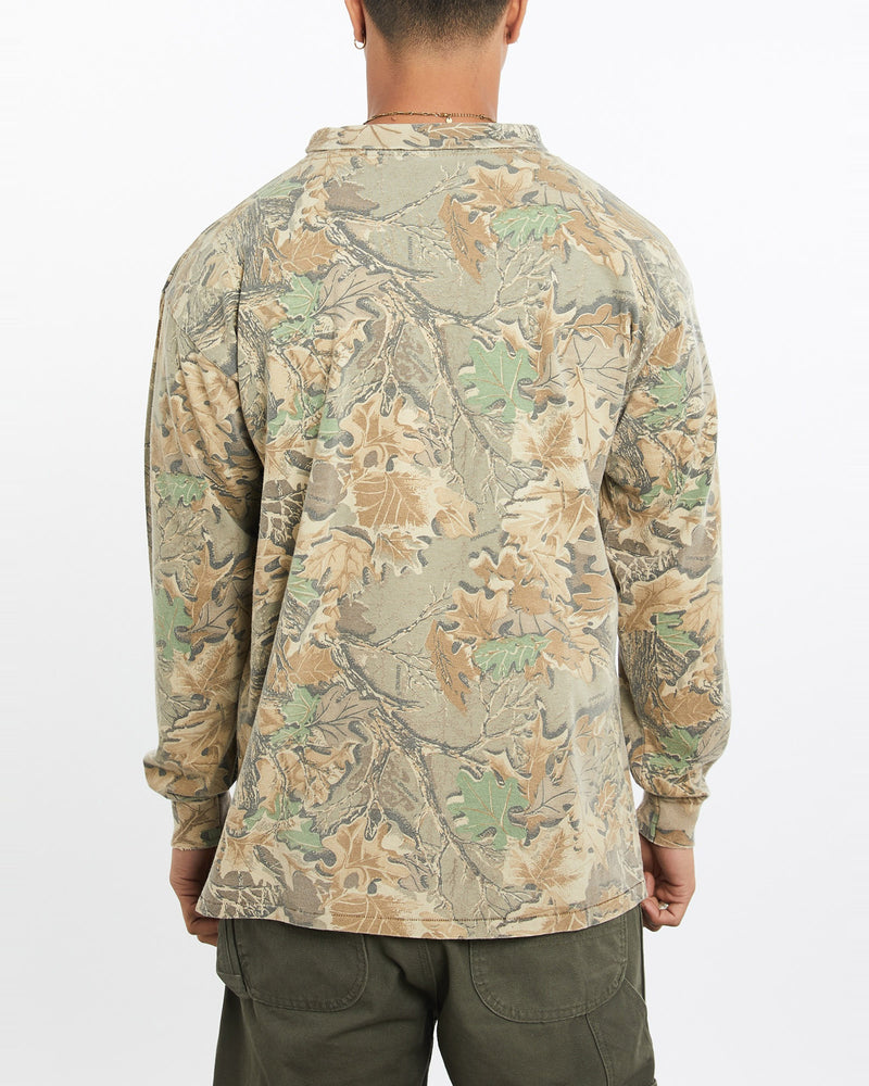 Vintage, 90s, Realtree, Camo, Long, Sleeve, Mock, Neck, Tee, The Real Deal, size large, colour Green, newtown, sydney, australia, thrift store, opshop, preloved, secondhand, sustainable, retro, antique, 70s, 80s, 90s, 2000s, 00s, fashion, clothing, streetwear, trendy, garment, style, boutique, store, shop, archive, sale, cheap, best, top, T-Shirts