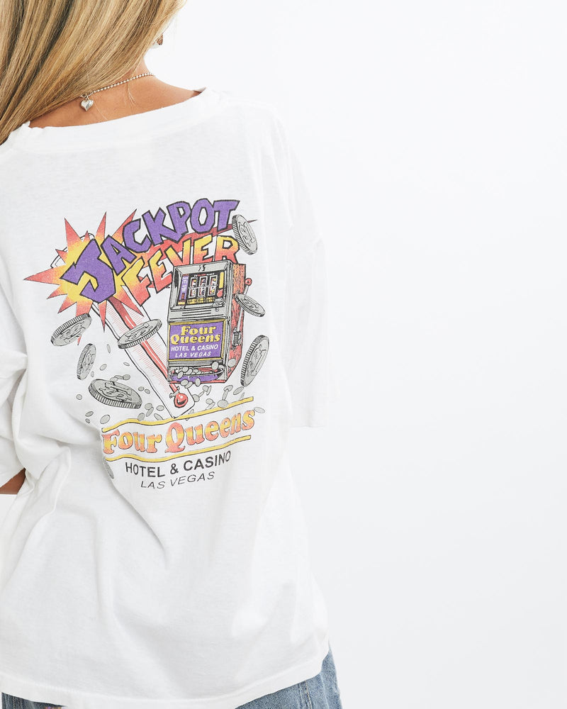 Vintage, 90s, Four, Queens, Casino, Las, Vegas', Tee, The Real Deal, size medium, colour White, newtown, sydney, australia, thrift store, opshop, preloved, secondhand, sustainable, retro, antique, 70s, 80s, 90s, 2000s, 00s, fashion, clothing, streetwear, trendy, garment, style, boutique, store, shop, archive, sale, cheap, best, top, T-Shirts