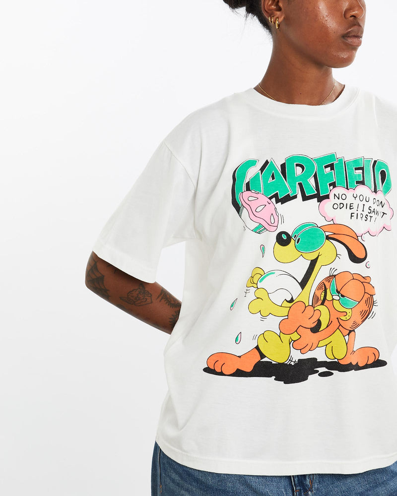 Vintage, 90s, Garfield, Cartoon, Tee, The Real Deal, size medium, colour White, newtown, sydney, australia, thrift store, opshop, preloved, secondhand, sustainable, retro, antique, 70s, 80s, 90s, 2000s, 00s, fashion, clothing, streetwear, trendy, garment, style, boutique, store, shop, archive, sale, cheap, best, top, T-Shirts