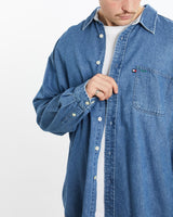 Vintage, 90s, Tommy, Hilfiger, Jeans, Denim, Button, Up, Shirt, The Real Deal, size extra large, colour Blue, newtown, sydney, australia, thrift store, opshop, preloved, secondhand, sustainable, retro, antique, 70s, 80s, 90s, 2000s, 00s, fashion, clothing, streetwear, trendy, garment, style, boutique, store, shop, archive, sale, cheap, best, top, Shirts