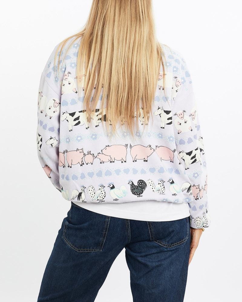 Vintage, 90s, Farm, Animal, Print, Sweatshirt, The Real Deal, size medium, colour Purple, newtown, sydney, australia, thrift store, opshop, preloved, secondhand, sustainable, retro, antique, 70s, 80s, 90s, 2000s, 00s, fashion, clothing, streetwear, trendy, garment, style, boutique, store, shop, archive, sale, cheap, best, top, Sweats and hoodies