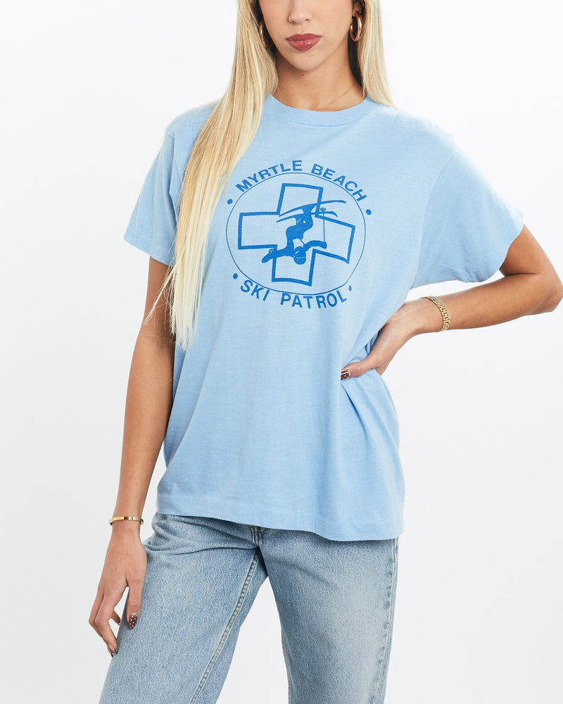 Vintage, 80s, Myrtle, Beach, Ski, Patrol, Tee, The Real Deal, size extra small, colour Blue, newtown, sydney, australia, thrift store, opshop, preloved, secondhand, sustainable, retro, antique, 70s, 80s, 90s, 2000s, 00s, fashion, clothing, streetwear, trendy, garment, style, boutique, store, shop, archive, sale, cheap, best, top, T-Shirts