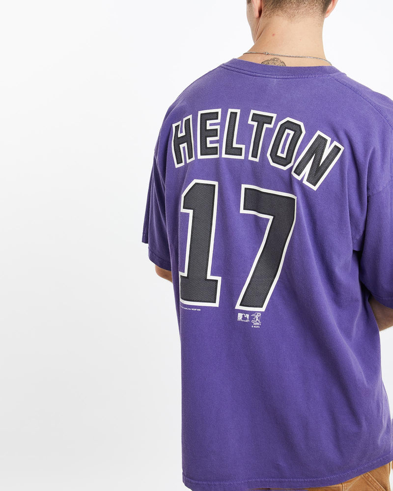 Vintage, MLB, Colorado, Rockies, Tee, The Real Deal, size extra large, colour Purple, newtown, sydney, australia, thrift store, opshop, preloved, secondhand, sustainable, retro, antique, 70s, 80s, 90s, 2000s, 00s, fashion, clothing, streetwear, trendy, garment, style, boutique, store, shop, archive, sale, cheap, best, top, T-Shirts