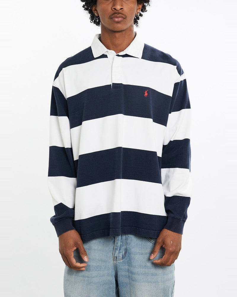 Vintage, 90s, Polo, Ralph, Lauren, Rugby, Shirt, The Real Deal, size large, colour Navy, newtown, sydney, australia, thrift store, opshop, preloved, secondhand, sustainable, retro, antique, 70s, 80s, 90s, 2000s, 00s, fashion, clothing, streetwear, trendy, garment, style, boutique, store, shop, archive, sale, cheap, best, top, Shirts