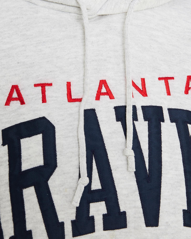 Vintage, 90s, Russell, Athletic, MLB, Atlanta, Braves, Hooded, Sweatshirt, The Real Deal, size medium, colour Grey, newtown, sydney, australia, thrift store, opshop, preloved, secondhand, sustainable, retro, antique, 70s, 80s, 90s, 2000s, 00s, fashion, clothing, streetwear, trendy, garment, style, boutique, store, shop, archive, sale, cheap, best, top, Sweats and hoodies