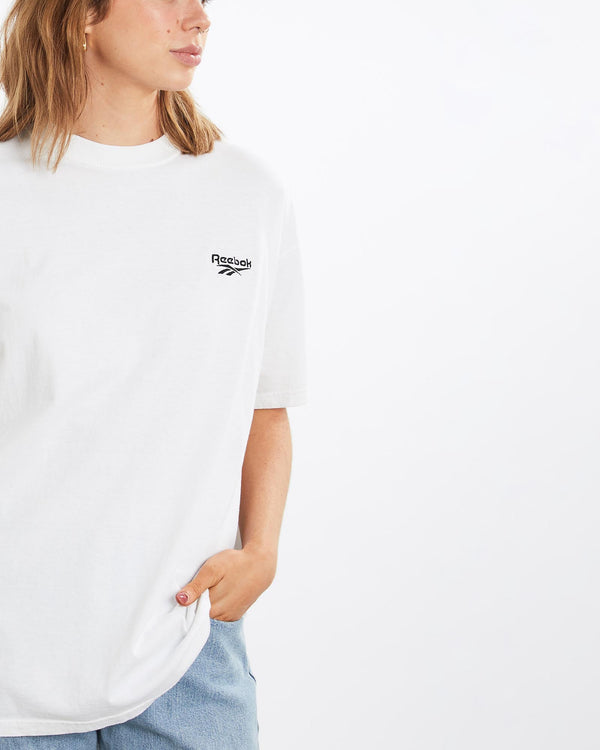 Vintage, Reebok, Tee, The Real Deal, size medium, colour White, newtown, sydney, australia, thrift store, opshop, preloved, secondhand, sustainable, retro, antique, 70s, 80s, 90s, 2000s, 00s, fashion, clothing, streetwear, trendy, garment, style, boutique, store, shop, archive, sale, cheap, best, top, T-Shirts