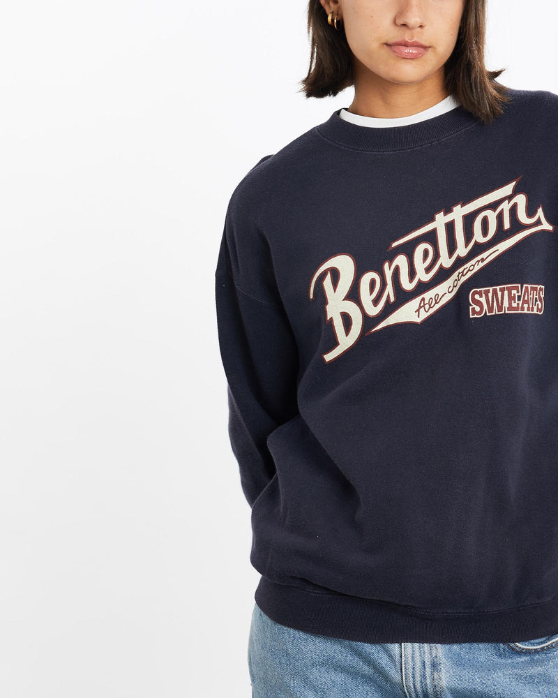 Vintage, 90s, Benetton, Sweats, Sweatshirt, The Real Deal, size small, colour Navy, newtown, sydney, australia, thrift store, opshop, preloved, secondhand, sustainable, retro, antique, 70s, 80s, 90s, 2000s, 00s, fashion, clothing, streetwear, trendy, garment, style, boutique, store, shop, archive, sale, cheap, best, top, Sweats and hoodies