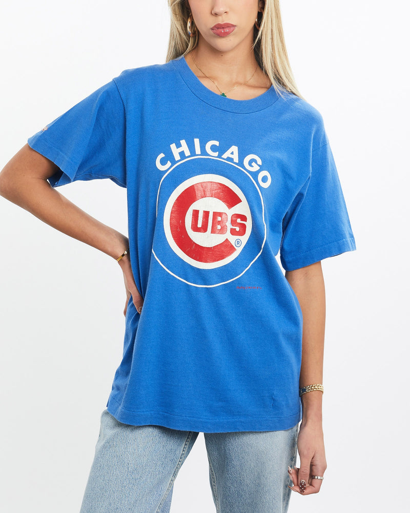 Vintage, 1991, MLB, Chicago, Cubs, Tee, The Real Deal, size medium, colour Blue, newtown, sydney, australia, thrift store, opshop, preloved, secondhand, sustainable, retro, antique, 70s, 80s, 90s, 2000s, 00s, fashion, clothing, streetwear, trendy, garment, style, boutique, store, shop, archive, sale, cheap, best, top, T-Shirts
