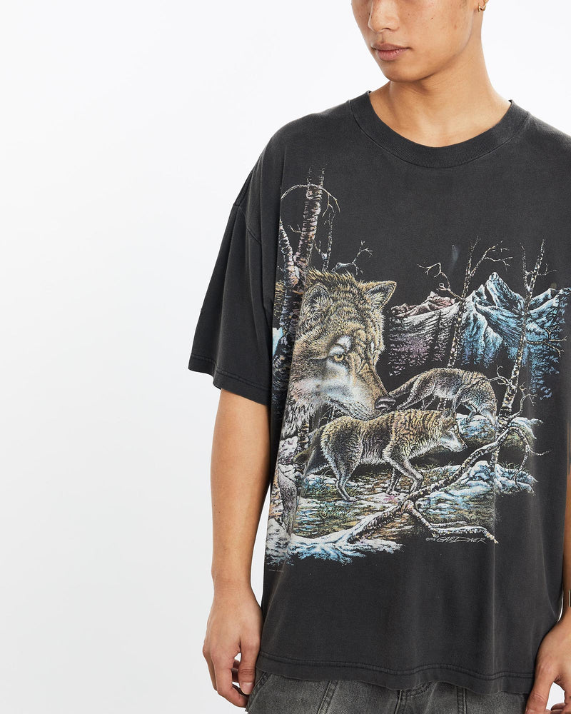 Vintage, 1995, Wolf, Wildlife, Tee, The Real Deal, size large, colour Black, newtown, sydney, australia, thrift store, opshop, preloved, secondhand, sustainable, retro, antique, 70s, 80s, 90s, 2000s, 00s, fashion, clothing, streetwear, trendy, garment, style, boutique, store, shop, archive, sale, cheap, best, top, T-Shirts