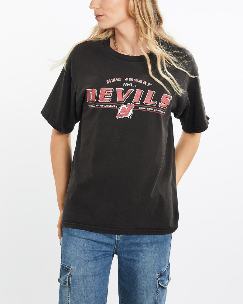 Vintage, 90s, NHL, New, Jersey, Devils, Tee, The Real Deal, size medium, colour Black, newtown, sydney, australia, thrift store, opshop, preloved, secondhand, sustainable, retro, antique, 70s, 80s, 90s, 2000s, 00s, fashion, clothing, streetwear, trendy, garment, style, boutique, store, shop, archive, sale, cheap, best, top, T-Shirts