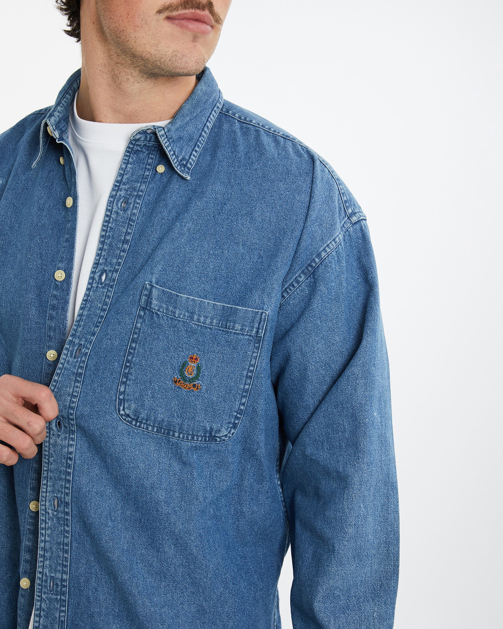 Vintage 90s Chaps Ralph Lauren Denim Button Up Shirt XL