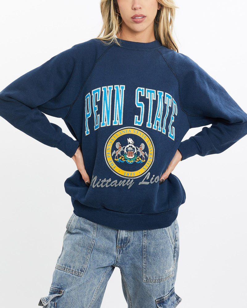 Vintage, 90s, NCAA, Penn, State, Nittany, Lions, Sweatshirt, The Real Deal, size extra small, colour Navy, newtown, sydney, australia, thrift store, opshop, preloved, secondhand, sustainable, retro, antique, 70s, 80s, 90s, 2000s, 00s, fashion, clothing, streetwear, trendy, garment, style, boutique, store, shop, archive, sale, cheap, best, top, Sweats and hoodies
