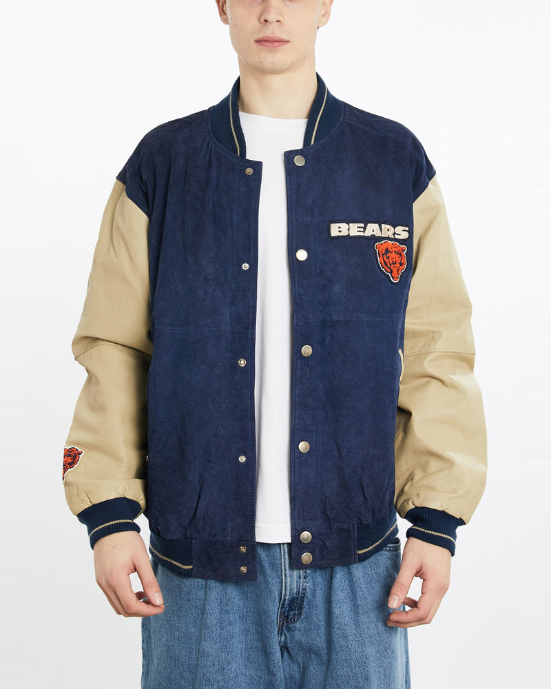 Vintage, NFL, Chicago, Bears, Leather, Varsity, Jacket, The Real Deal, size extra large, colour Multicolour, newtown, sydney, australia, thrift store, opshop, preloved, secondhand, sustainable, retro, antique, 70s, 80s, 90s, 2000s, 00s, fashion, clothing, streetwear, trendy, garment, style, boutique, store, shop, archive, sale, cheap, best, top, Jackets