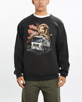 Vintage, 90s, 3D, Emblem, Man, Trucks', Sweatshirt, The Real Deal, size large, colour Black, newtown, sydney, australia, thrift store, opshop, preloved, secondhand, sustainable, retro, antique, 70s, 80s, 90s, 2000s, 00s, fashion, clothing, streetwear, trendy, garment, style, boutique, store, shop, archive, sale, cheap, best, top, Sweats and hoodies