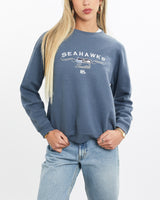 Vintage, NFL, Seattle, Seahawks, Sweatshirt, The Real Deal, size double extra small, colour Blue, newtown, sydney, australia, thrift store, opshop, preloved, secondhand, sustainable, retro, antique, 70s, 80s, 90s, 2000s, 00s, fashion, clothing, streetwear, trendy, garment, style, boutique, store, shop, archive, sale, cheap, best, top, Sweats and hoodies