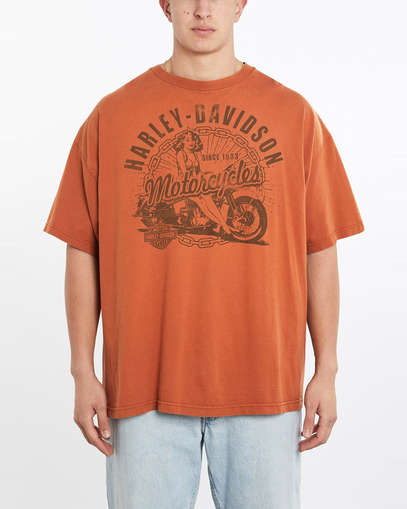 Vintage, Harley, Davidson, Tee, The Real Deal, size double extra large, colour Orange, newtown, sydney, australia, thrift store, opshop, preloved, secondhand, sustainable, retro, antique, 70s, 80s, 90s, 2000s, 00s, fashion, clothing, streetwear, trendy, garment, style, boutique, store, shop, archive, sale, cheap, best, top, T-Shirts