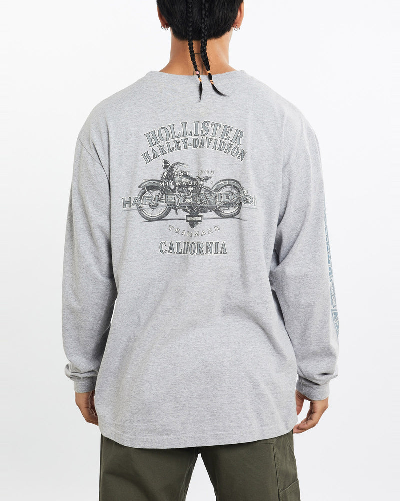 Vintage, Harley, Davidson, Long, Sleeve, Tee, The Real Deal, size large, colour Grey, newtown, sydney, australia, thrift store, opshop, preloved, secondhand, sustainable, retro, antique, 70s, 80s, 90s, 2000s, 00s, fashion, clothing, streetwear, trendy, garment, style, boutique, store, shop, archive, sale, cheap, best, top, T-Shirts