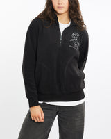 Vintage, MLB, Chicago, White, Sox, Quarter, Zip, Fleece, Sweatshirt, The Real Deal, size medium, colour Black, newtown, sydney, australia, thrift store, opshop, preloved, secondhand, sustainable, retro, antique, 70s, 80s, 90s, 2000s, 00s, fashion, clothing, streetwear, trendy, garment, style, boutique, store, shop, archive, sale, cheap, best, top, Sweats and hoodies