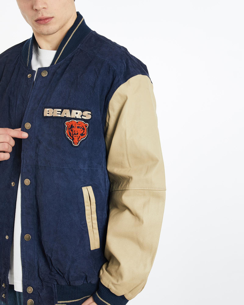 Vintage, NFL, Chicago, Bears, Leather, Varsity, Jacket, The Real Deal, size extra large, colour Multicolour, newtown, sydney, australia, thrift store, opshop, preloved, secondhand, sustainable, retro, antique, 70s, 80s, 90s, 2000s, 00s, fashion, clothing, streetwear, trendy, garment, style, boutique, store, shop, archive, sale, cheap, best, top, Jackets