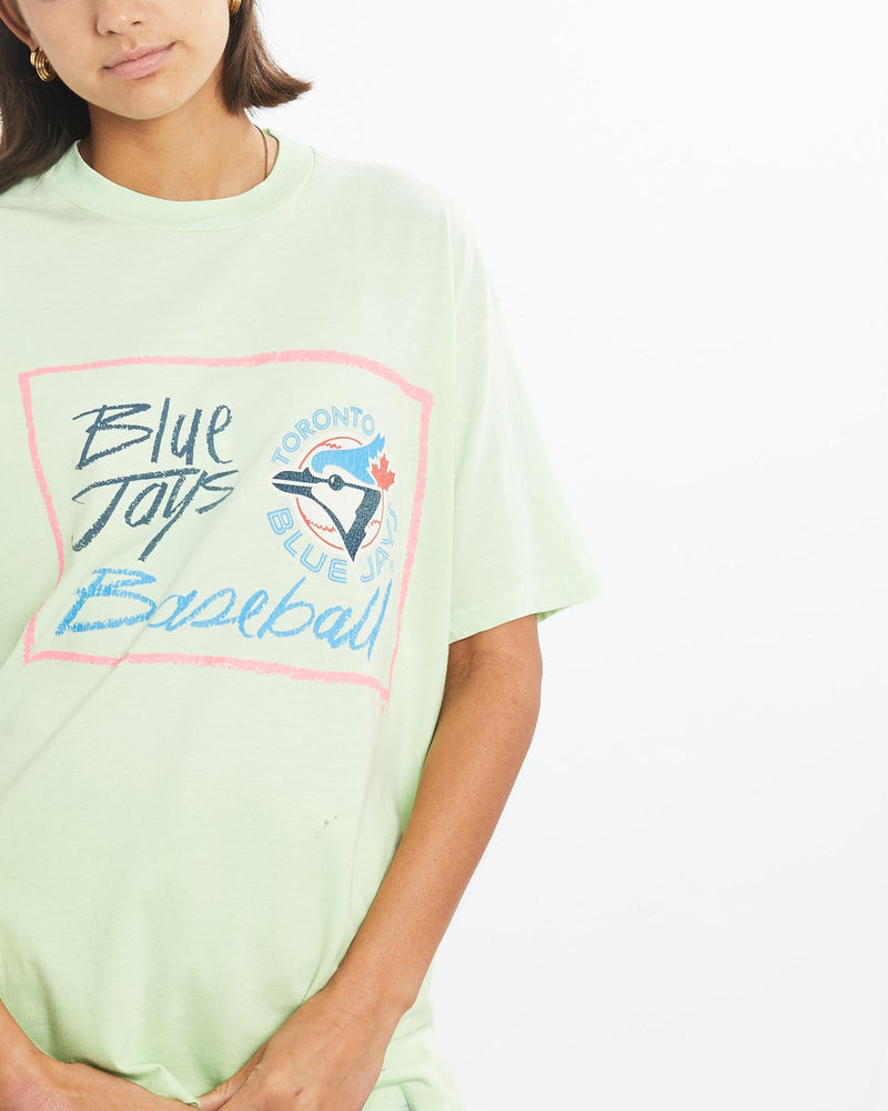 Vintage, 1990, MLB, Toronto, Blue, Jays, Tee, The Real Deal, size medium, colour Green, newtown, sydney, australia, thrift store, opshop, preloved, secondhand, sustainable, retro, antique, 70s, 80s, 90s, 2000s, 00s, fashion, clothing, streetwear, trendy, garment, style, boutique, store, shop, archive, sale, cheap, best, top, T-Shirts