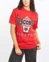 Vintage, 90s, NCAA, Wisconsin, Badgers, Tee, The Real Deal, size medium, colour Red, newtown, sydney, australia, thrift store, opshop, preloved, secondhand, sustainable, retro, antique, 70s, 80s, 90s, 2000s, 00s, fashion, clothing, streetwear, trendy, garment, style, boutique, store, shop, archive, sale, cheap, best, top, T-Shirts