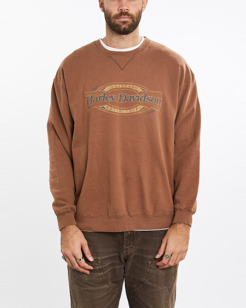 Vintage, Harley, Davidson, Sweatshirt, The Real Deal, size extra large, colour Brown, newtown, sydney, australia, thrift store, opshop, preloved, secondhand, sustainable, retro, antique, 70s, 80s, 90s, 2000s, 00s, fashion, clothing, streetwear, trendy, garment, style, boutique, store, shop, archive, sale, cheap, best, top, Sweats and hoodies
