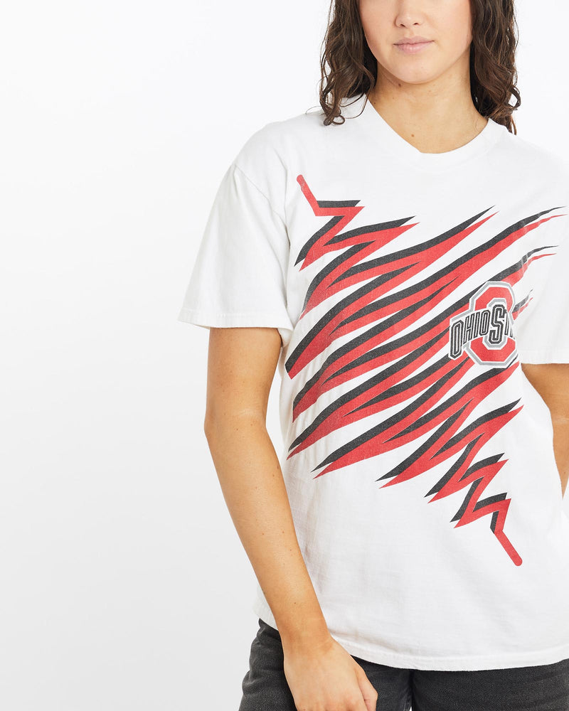 Vintage, NCAA, Ohio, State, Buckeyes, Tee, The Real Deal, size medium, colour White, newtown, sydney, australia, thrift store, opshop, preloved, secondhand, sustainable, retro, antique, 70s, 80s, 90s, 2000s, 00s, fashion, clothing, streetwear, trendy, garment, style, boutique, store, shop, archive, sale, cheap, best, top, T-Shirts