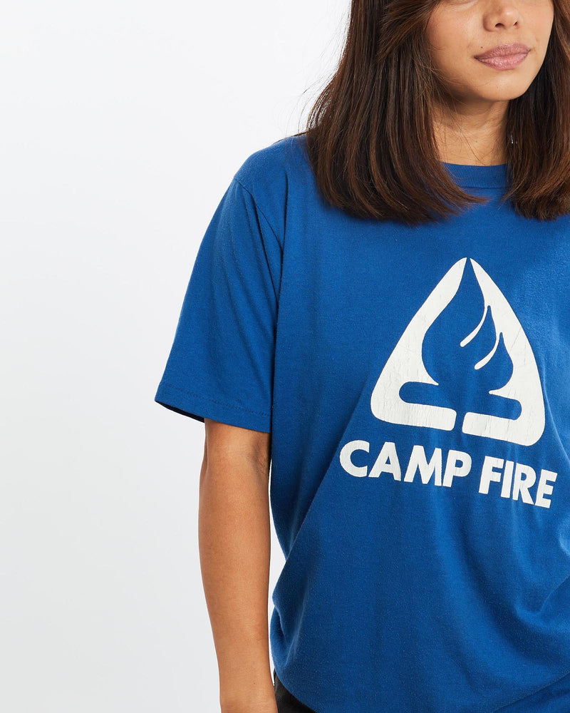Vintage, 80s, Camp, Fire, Tee, The Real Deal, size extra small, colour Navy, newtown, sydney, australia, thrift store, opshop, preloved, secondhand, sustainable, retro, antique, 70s, 80s, 90s, 2000s, 00s, fashion, clothing, streetwear, trendy, garment, style, boutique, store, shop, archive, sale, cheap, best, top, T-Shirts