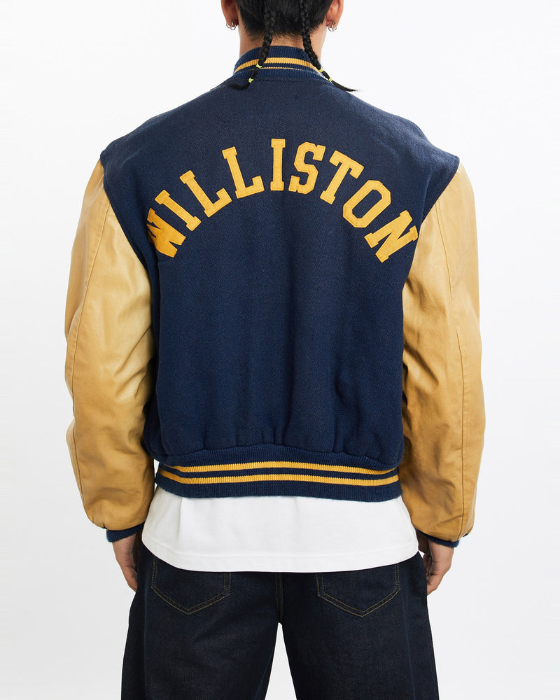 Vintage, 90s, Williston, State, College, Varsity, Jacket, The Real Deal, size large, colour Multicolour, newtown, sydney, australia, thrift store, opshop, preloved, secondhand, sustainable, retro, antique, 70s, 80s, 90s, 2000s, 00s, fashion, clothing, streetwear, trendy, garment, style, boutique, store, shop, archive, sale, cheap, best, top, Jackets