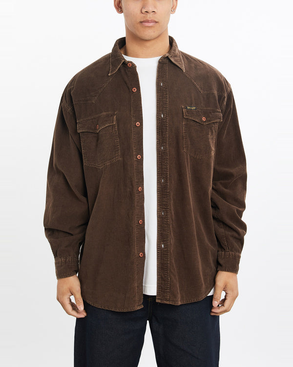 Vintage, Wrangler, Corduroy, Button, Up, Shirt, The Real Deal, size large, colour Brown, newtown, sydney, australia, thrift store, opshop, preloved, secondhand, sustainable, retro, antique, 70s, 80s, 90s, 2000s, 00s, fashion, clothing, streetwear, trendy, garment, style, boutique, store, shop, archive, sale, cheap, best, top, Shirts